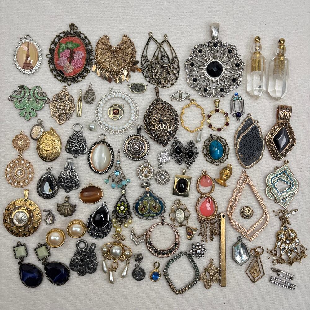 Vintage Inspired Craft Jewelry Lot - 65+ Pendants Charms